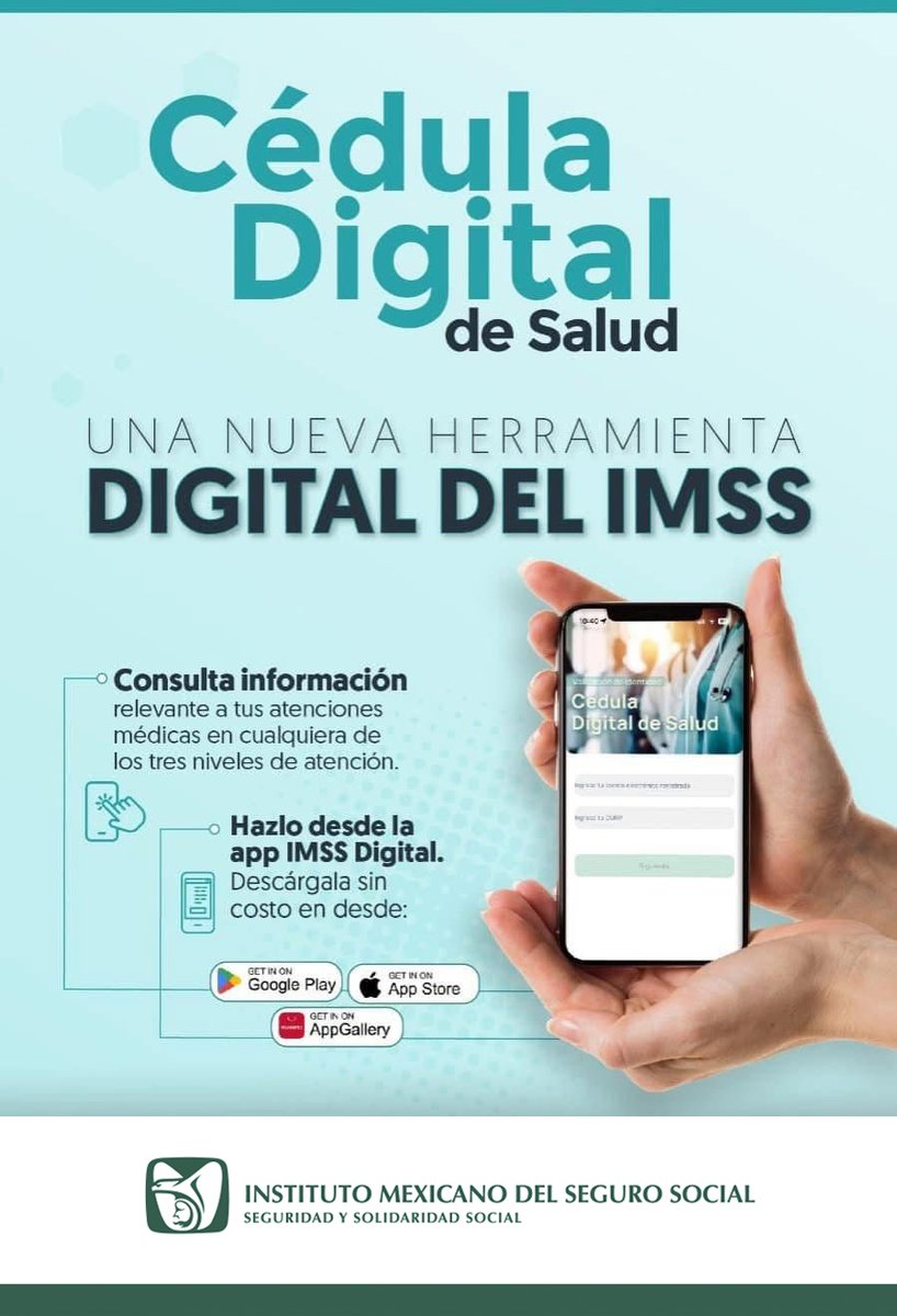 IMSSCDMXNorte's tweet photo. Consulta información relevante de tus atenciones medicas de manera fácil y rápida con la app #IMSSDigital. ☝🤓
¡Descárgala ya y mantén tu salud al alcance de tus manos! 📱 https://t.co/AQevhqhY64
