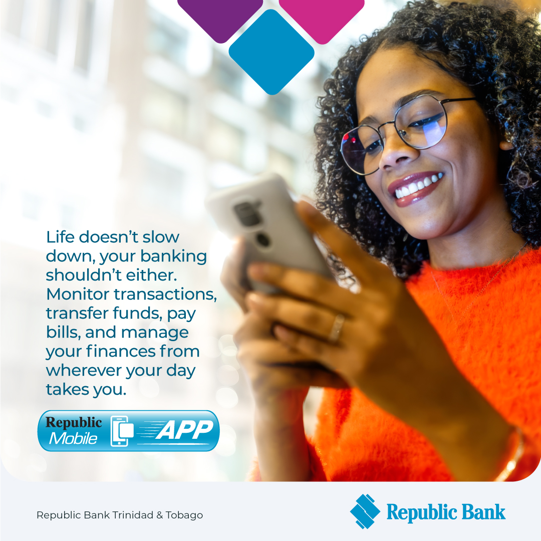 republicbanktt's tweet photo. When schedules get busier, staying connected to your finances becomes even more important. With RepublicMobile, you can manage transactions, monitor account activity, and handle everyday banking tasks from your mobile device wherever you are. https://t.co/3fYazcys2q https://t.co/HXCcF0UMMG