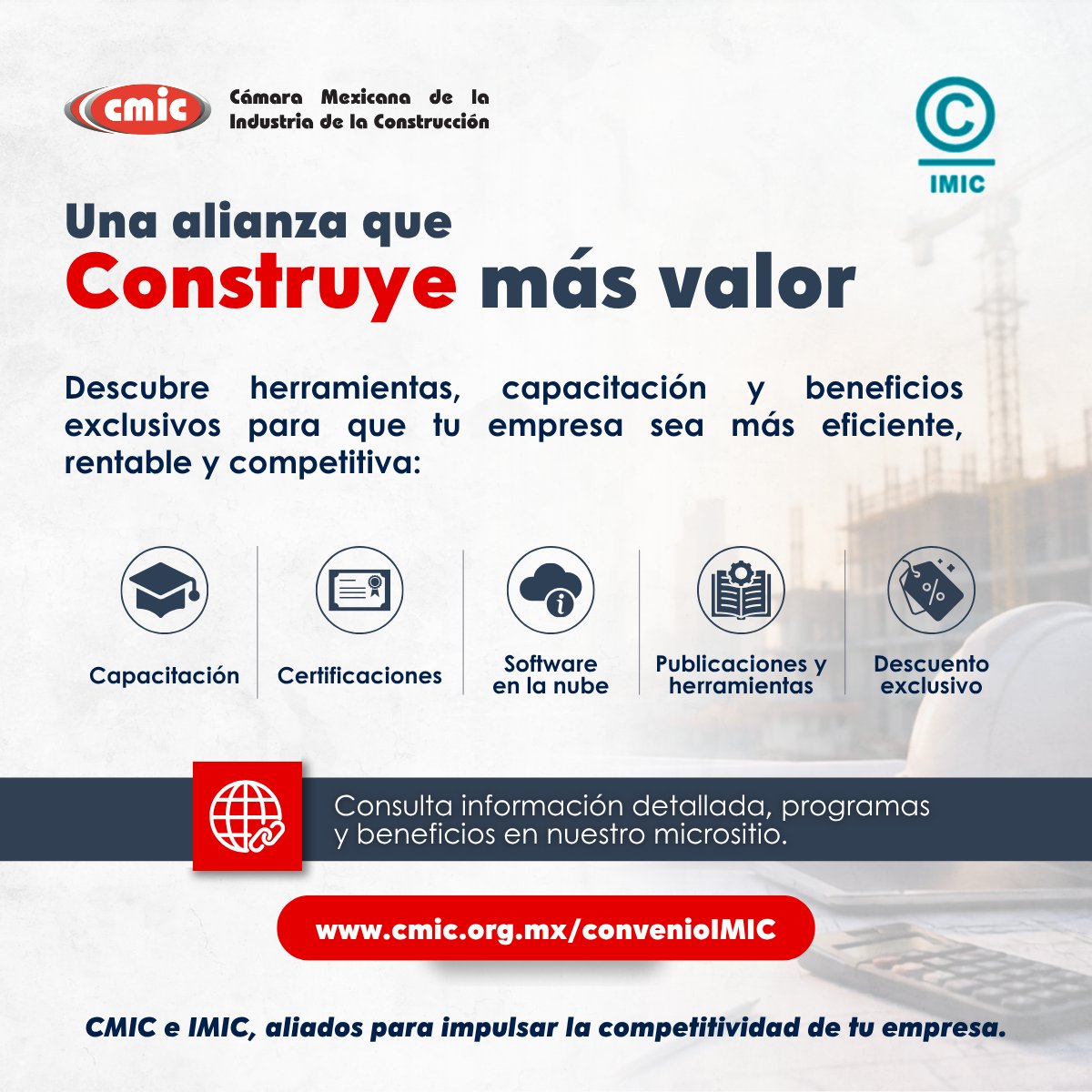 cmicveracruz's tweet photo. 🏗️ Convierte tu #afiliación #CMIC en una ventaja competitiva.
Accede a herramientas de #IngenieríadeCostos de alto nivel, #cursos, #certificaciones, #software y más.
👉 Conoce y aprovecha todos los beneficios del convenio con el #IMIC en:
https://t.co/pzVrjMK8UX https://t.co/u3ABj9jZET