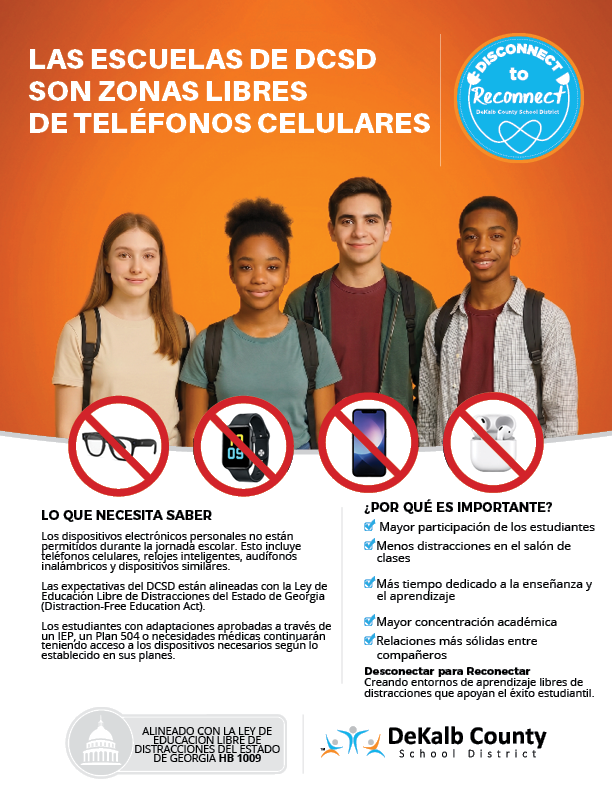 DeKalbSchools's tweet photo. 📵 All #DCSD Schools Are Phone-Free Zones for 2026–2027! 📵

Students will power off and put away their personal devices during the school day to help create distraction-free classrooms.

#Disconnect2Reconnect supports better learning habits, boosts engagement, strengthens academic integrity, and helps students reconnect with their peers and teachers.

Let’s make 2026–2027 a school year where we truly reconnect!
#TheDeKalbDifference💙🧡