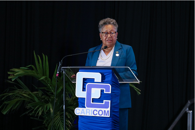 SG_CARICOM's tweet photo. "To move “from resilience to renewal”, as this Meeting’s theme urges, requires active recognition that as architects of this Region’s future, we should work, in unison, to shape our own destiny, on our own terms". This was one of my main points as I addressed the opening ceremony of the 51st Regular Meeting of #CARICOM Heads of Government in Saint Lucia 🇱🇨#51HGC