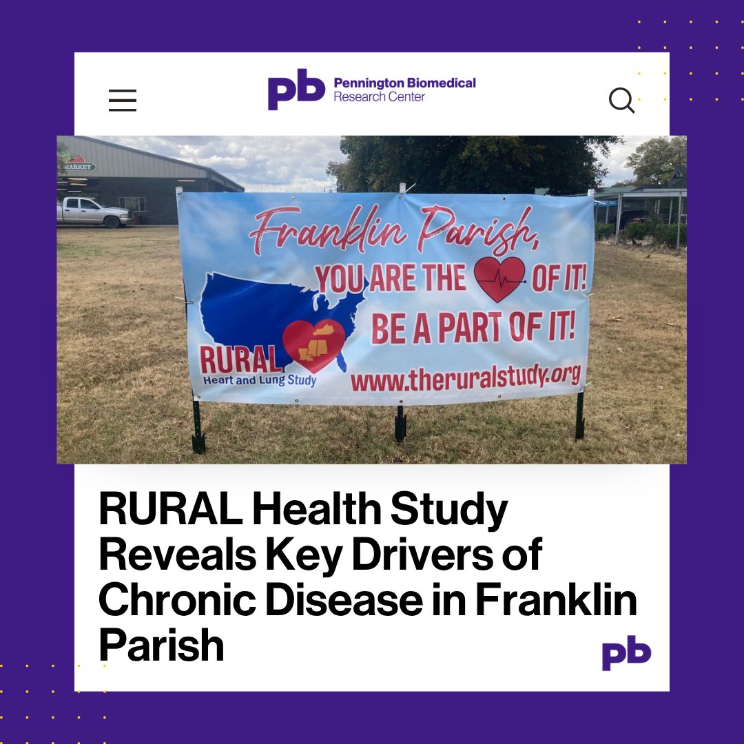 PBRCNews's tweet photo. "The first-of-its-kind study was developed to explore why people who live in rural areas suffer disproportionately from higher rates of heart and lung diseases, stroke, diabetes and obesity. Led by Dr. Stephanie Broyles, professor and director of the Contextual Risk Factors Laboratory at Pennington Biomedical, the longitudinal study first collected data in Louisiana’s Assumption Parish before expanding to Franklin Parish a few months later." To view the full article, visit https://t.co/w7hAAxdEBh