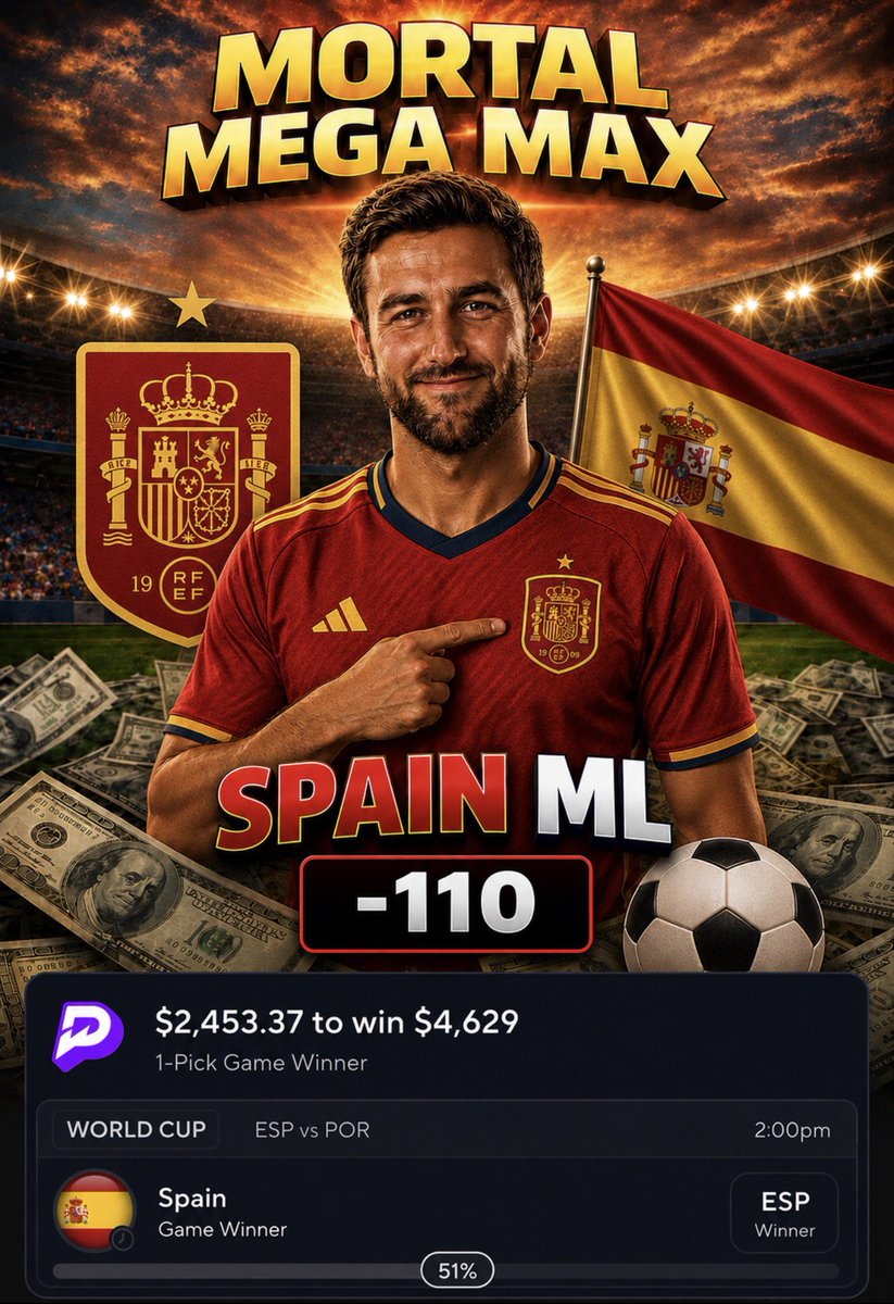 BookitWithTrent's tweet photo. LOST 5 STRAIGHT WORLD CUP BETS

MY BACK IS AGAINST THE WALL

IM NUKING SPAIN ML FOR A MORTAL MEGA MAX https://t.co/vvC1lJc1z1