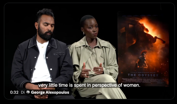 AnonymaticaSRL's tweet photo. Lupita Gongo fa finta di saperla lunga perché ha orecchiato un paio di slogan pseudofemministi: "Nell'Odissea c'è poco spazio per le donne".

Cazzo! E me la butta lì così, come una che non ha mai aperto un libro in vita sua?

Il cicisbeo barbuto di fianco fa sì sì con la testa, e l'intervistatrice a gambe accavallate (qui non visibile) annuisce compunta.

Se almeno uno su tre aveste letto il libro, sapreste che è la dea Atena, una uoma, che riporta a casa la banda di maschi scappati di casa di Ulisse NONOSTANTE Poseidone.

Sapreste che è una donna, Penelope, che fa guadagnare tempo al marito disfacendo la tela nottetempo.

Sapreste che è Elena stessa che lenisce il dolore dei greci con un sedativo nel vino (modernamente diremmo che rappresenta la psicologia e la medicina).

Ma siete tre americani e un regista inglese appecorato preoccupato solo di usare telecamere d'avanguardia da mezza tonnellata, non si può pretendere.