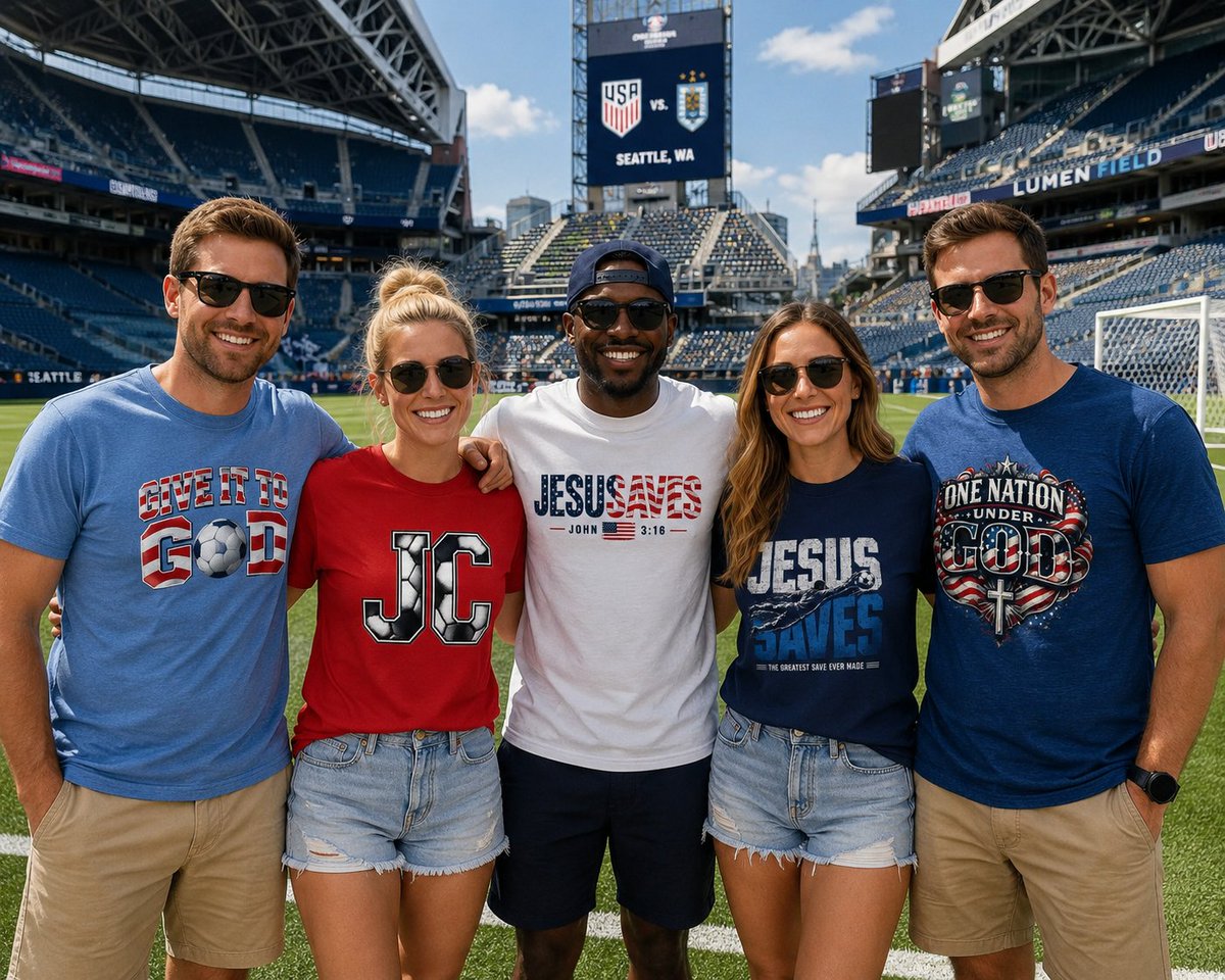 WFaith99188's tweet photo. 🇺🇸⚽ Match Day in Seattle!

Rooting on Team USA and wearing our faith wherever we go. Faith, friends, and the beautiful game — hard to beat that.

Shop now: https://t.co/3hCuQVnKbU

#WearYourFaith #TeamUSA #WorldCup  #ChristianApparel #JesusSaves #GiveItToGod #OneNationUnderGod https://t.co/CSxi5hIoZK