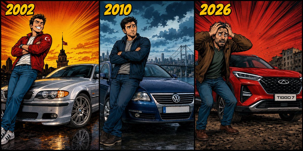KayaSerhan_'s tweet photo. 50.000 euro

2002: BMW 3 Serisi.
2010: Passat.
2026: Chery.

Türkiye'de araba almıyorsunuz. Vergi alıyorsunuz, yanında araba geliyor.

Aynı Golf Almanya'da 28.330, Türkiye'de 52.900 euro. Vergiyi çıkar: Almanya 23.800, Türkiye 24.500. Fabrika fiyatı aynı. 24 bin euro fark vergi.

Zengin fark etmedi. Şirketinden lease etti, gider yazdı, KDV'sini indirdi. Fatura her zamanki gibi maaşlıya kaldı.

Nasıl mı? Hepsi Resmi Gazete'de:

2002: ÖTV Kanunu, tavan yüzde 50.
2011: 60'tan 80'e, 84'ten 130'a.
2016: Matrah sistemi, fiyat arttıkça oran artıyor.
2020: Üst dilim 220.
2025: Alt dilimler kaldırıldı, taban yüzde 80.

En düşük çarpan 1,6'dan 2,16'ya çıktı. En yüksek 3,84.

Hak ettiğimize biniyoruz.