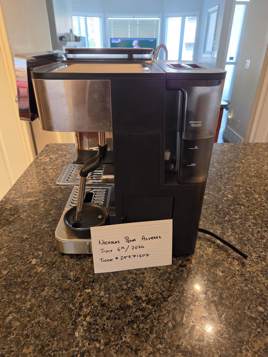 NickPenaAlvarez's tweet photo. What started as a broken milk jug handle for my coffee machine has morphed into the most wasteful and unsustainable replacement. @ninjakitchen / @ninjakitchencanada has requested that I cut the cable on a coffee machine only a few months old and they will ship me a whole new one. https://t.co/lW2PEAPYV5