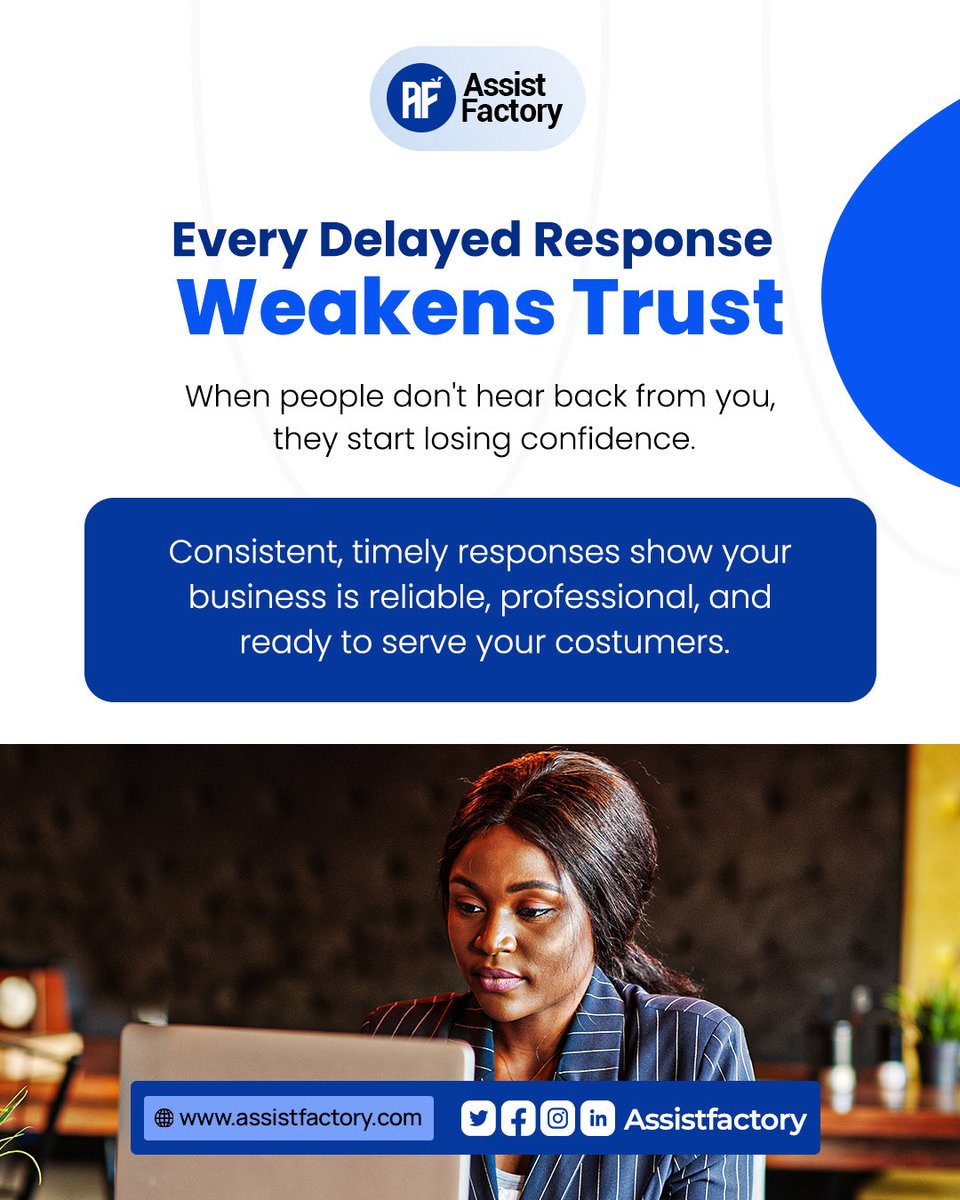 assistfactory_'s tweet photo. Every delayed response weakens trust.

Customers remember how quickly you respond.

Stay responsive, build confidence, and keep your business moving forward.

#CustomerService #VirtualAssistant #BusinessGrowth https://t.co/1epfeHIJJf