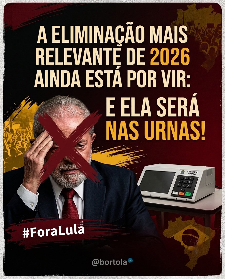 bortola's tweet photo. A copa não veio, agora o foco é na eliminação mais importante de 2026: livrar o Brasil do PT 🇧🇷

Siga @bortola https://t.co/tjWwXz66Wc