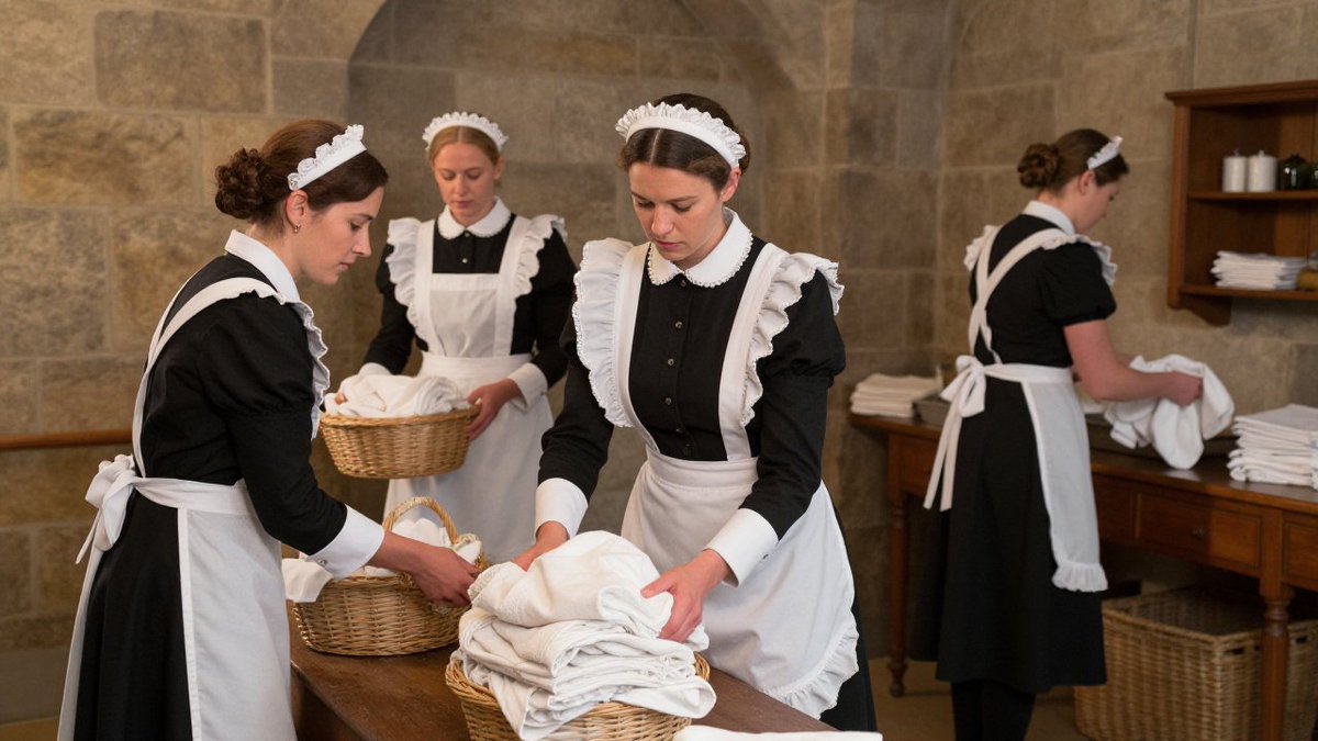 ManorThe39902's tweet photo. Preparing the linens for a clean, well-maintained manor. Word has it that one of them has a red bottom... but which one?
#ManorLife
#LifeAtTheManor
#HistoricalAI https://t.co/NBtB0zjcG7