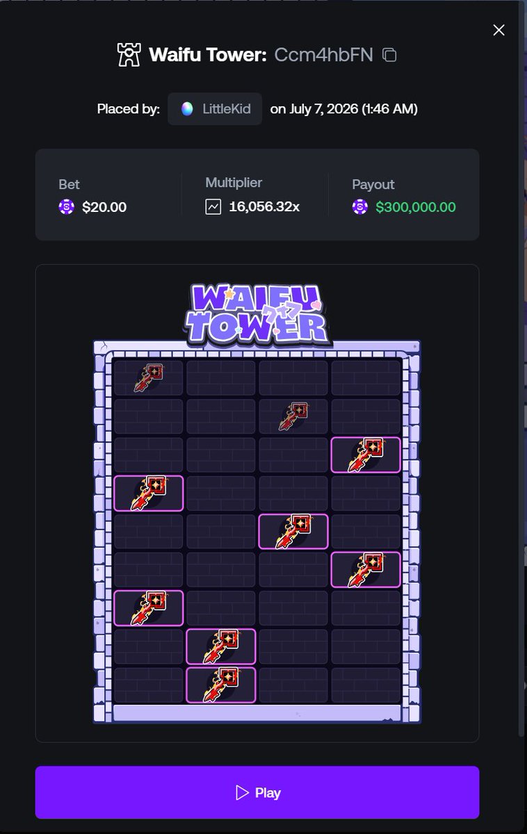 LittleKid's tweet photo. MAXED WAIFU on @shufflecom &amp; she said YES! 😍

$2K Giveaway - Drop usernames, Tag Buddies 🔁

$20 bet just hit 16,056x = $321K… but the max was only $300K.  

Huge shoutout to @noahdummett for crediting the $21K difference on the spot - now Waifu’s max win is $500K! 🔥 https://t.co/icf3VZt3B5