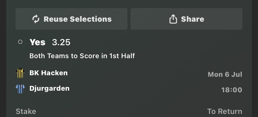 StatsDrivenEdge's tweet photo. 🇸🇪 BK Häcken vs Djurgården 🇸🇪

🗓️ Monday 7 July
🕕 Kick-Off: 18:00

⸻

✅ Main Line (1U)

🔥 Both Teams To Score in the 1st Half – YES @ 3.25

💭 Reasoning:

I’m happy to take on the bigger price here.

These are two of the strongest attacking sides in Sweden, and when they meet, the games are usually played at a high tempo with plenty of chances at both ends.

Häcken are one of the league’s most attack-minded teams, especially at home, while Djurgården have more than enough quality to create chances on the break and from set pieces.

Rather than waiting for the game to open up after the interval, I think there’s value in backing both teams to score before half-time. An early goal would only increase the tempo and create even more space for the second.

At 3.25, I think the market is slightly underestimating how open this fixture can be.

📊 Odds: 3.25 | Stake: 1U

#Allsvenskan #FootballTips #SwedishFootball #SportsBetting #ValueBets #BettingCommunity #BTTS #FirstHalfGoals