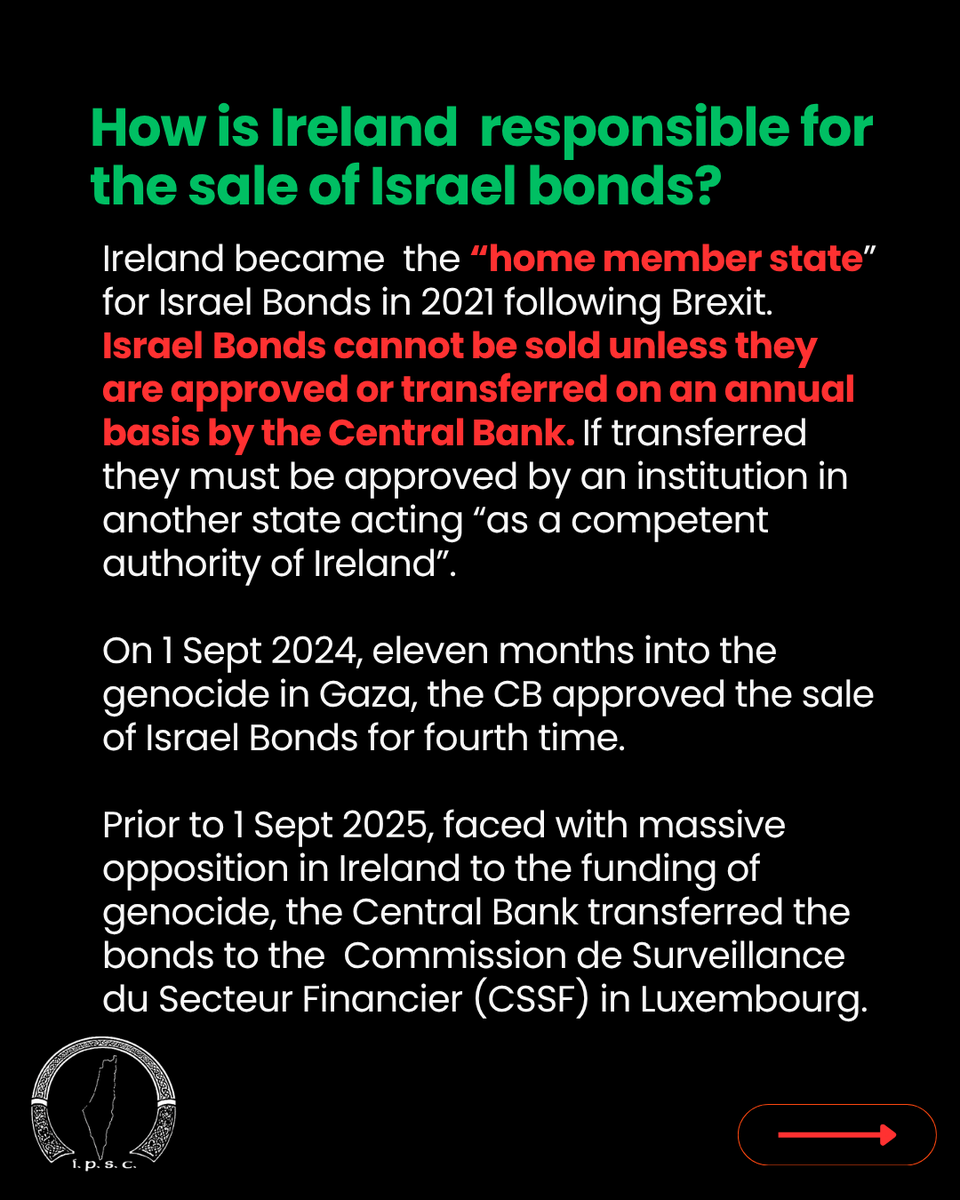 ipsc48's tweet photo. Learn about how, through the Central Bank, Ireland is a home member state for apartheid Israel's war bonds which fund its genocide of the Palestinian people and the state's continuing role in funding these crimes. #StopFundingGenocide https://t.co/otzPXK4Mbf