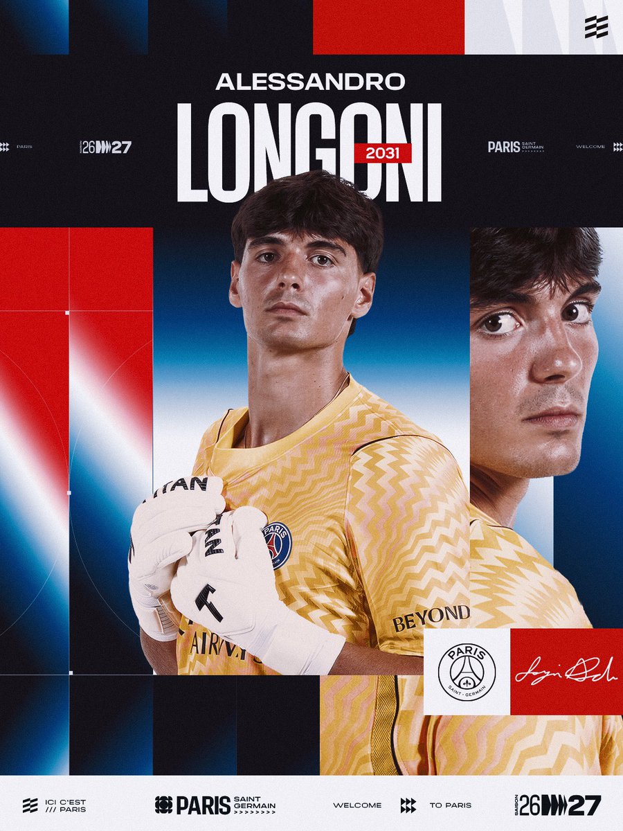 PSGInside_Actu's tweet photo. ❤️💙 Le Paris Saint-Germain accueille un nouveau talent !
Le club de la capitale officialise l'arrivée du jeune gardien italien Alessandro #Longoni. Originaire de Côme et âgé de seulement 18 ans, il s'engage avec le PSG pour les six prochaines saisons, jusqu'en 2031. Le portier évoluera sous les couleurs parisiennes avec le numéro 16. 🧤

📷 @PSG_inside