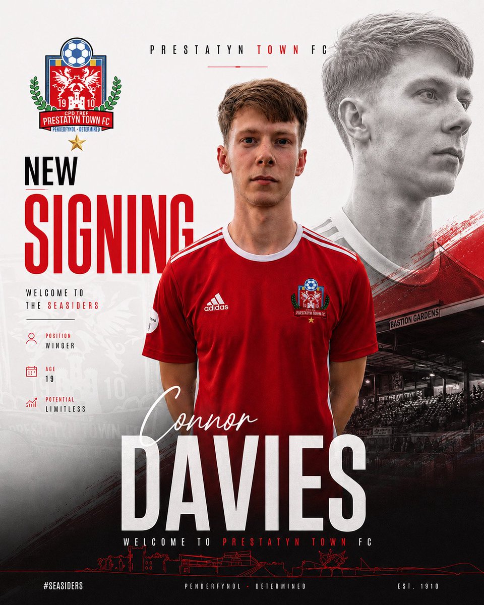 ptfcseasiders's tweet photo. Welcome to Prestatyn Town FC, Connor Davies! ✍️

Connor is quick, technically gifted and possesses a real attacking mindset. Having featured in both of our pre-season friendlies so far, he has already made a strong impression.

We’re delighted to have you on board, Connor👊 https://t.co/2ml6OSon41
