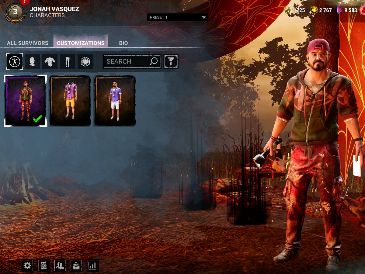 Caprocria's tweet photo. anyone know where this Jonah cosmetic is from? "Needed Break". I just logged in yesterday and it appeared but i never bought a skin for jonah or anything 😭 #dbd https://t.co/fz8sXMtF1K