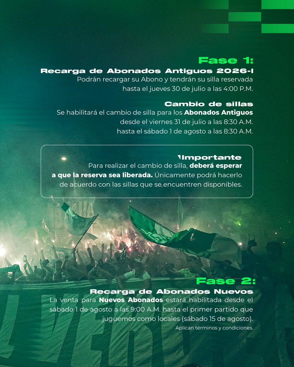 nacionaloficial's tweet photo. Nos une la misma ilusión: volver para ser campeones.

Presentamos el Plan de Abonados 2026-II, una nueva oportunidad para vivir cada partido desde la tribuna, acompañando al equipo en el camino hacia nuestros objetivos.

La recarga para abonados antiguos y la venta para nuevos abonados ya tienen fechas definidas. Consulta toda la información, conoce las tarifas y asegura tu lugar en el Atanasio.

Nos vemos en casa.