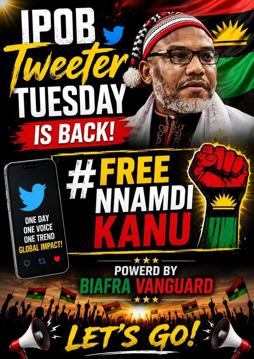 biafranvanguard's tweet photo. INTERNAL MEMO

From The Desk of IPOB Spokesperson: 

To: All IPOB Family Members Worldwide, Coordinators, and Members of the Fourth Administration of the Directorate of State (DOS)

July 6, 2026

SUBJECT: RECLAMATION AND COMPULSORY OBSERVANCE OF TWEET TUESDAY – A STRATEGIC IMPERATIVE FOR BIAFRA RESTORATION AND THE FREEDOM OF OUR LEADER, MAZI NNAMDI KANU

Comrades,

It is with renewed revolutionary zeal that the Fourth Administration of the Directorate of State (DOS) of IPOB issues this directive on the full reclamation of Tweet Tuesday.

Mazi Nnamdi Kanu, our indefatigable Leader, instituted Tweet Tuesday as a powerful platform to propagate the message of Biafra emancipation. The effectiveness of this initiative was so profound that the Nigerian government under former President Muhammadu Buhari was forced to ban Twitter (now X) from the airwaves.

The then Minister of Information, Dr. Lai Mohammed, openly admitted that the platform was banned because it allowed Mazi Nnamdi Kanu’s account to operate freely while sanctioning Buhari’s own account.

This singular incident remains a testament to the potency of our battalions of Biafrans on the platform and their unmatched capacity to disseminate the truth about Biafra across the globe.

Following the extraordinary rendition of our Leader, the last Kuje-appointed 3rd Administration of the DOS regrettably abandoned the promotion of Tweet Tuesday. This vacuum allowed anti-Biafra elements to dominate the narrative. That era of abandonment ends today.

As the appeal hearing of our Leader at the Abuja Court of Appeal approaches, the Fourth Administration of the Directorate of State has declared Tweet Tuesday compulsory and a top priority for all IPOB family members worldwide. We must reclaim this platform with the same vigour and discipline that made it a terror to the enemies of Biafra in the past.

Directive:
Every Tuesday, without fail, all IPOB members, family, supporters, and well-wishers across the globe are to actively tweet in support of:

The immediate and unconditional release of Mazi Nnamdi Kanu.

The restoration of the Sovereign State of Biafra.

Countering adverse, false, and malicious narratives being peddled against IPOB, ESN, and the Biafra restoration project.

Let us flood the platform with coordinated, factual, and high-impact messages that expose the lies of the Nigerian state, highlight the ongoing atrocities against our people, and amplify the unstoppable march towards Biafra freedom. Use relevant hashtags, tag strategic handles, and maintain discipline in our messaging.

This is not optional. It is a collective duty and a strategic weapon in our non-violent struggle. The eyes of the international community are on us, and the appeal process demands maximum visibility and pressure.

Together, we shall reclaim the narrative. Together, we shall secure the freedom of our Leader. Together, Biafra shall rise.

Shalom.

Issued by:
Comrade Emma Powerful
Spokesperson
Indigenous People of Biafra (IPOB)

For dissemination to all zones, chapters, and media platforms.

The Biafran Vanguard

(The Voice of the People of Biafra)