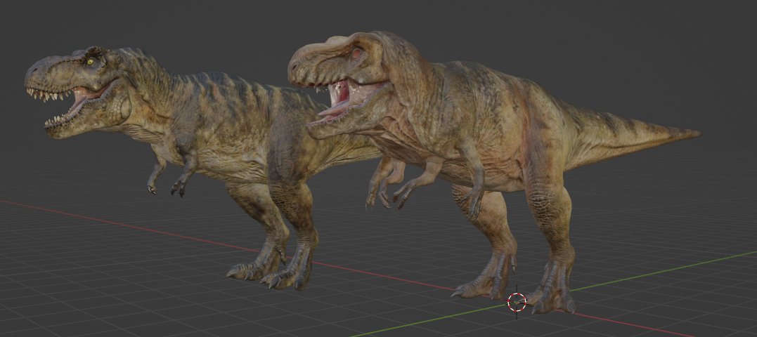 Ravigovindabhat's tweet photo. @FredtheDinoman @Sketchy_raptor Here's an edit of the JWE3 distortus along with it next and overlapping over the Rebirth rex. It does look like a JP rex in some aspects, but then when you look at the feet (and the claws on the three-fingered hands) it resembles the I. rex and the Dominion Giga more... https://t.co/xAa5Pc7tho