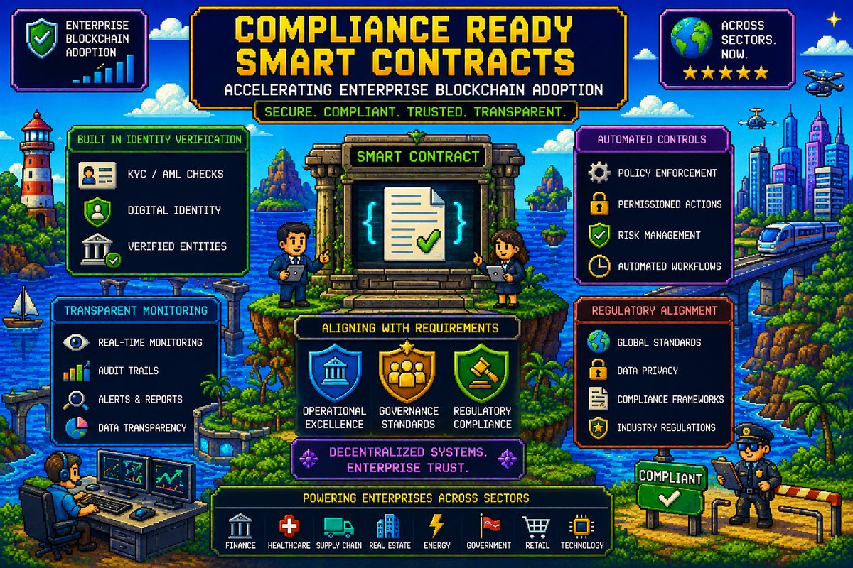 appexohood's tweet photo. Compliance ready smart contracts are accelerating enterprise blockchain adoption. Built in identity verification, automated controls and transparent monitoring help align decentralized systems with operational, governance and regulatory requirements. Across sectors now. https://t.co/v3TG4OsAqt