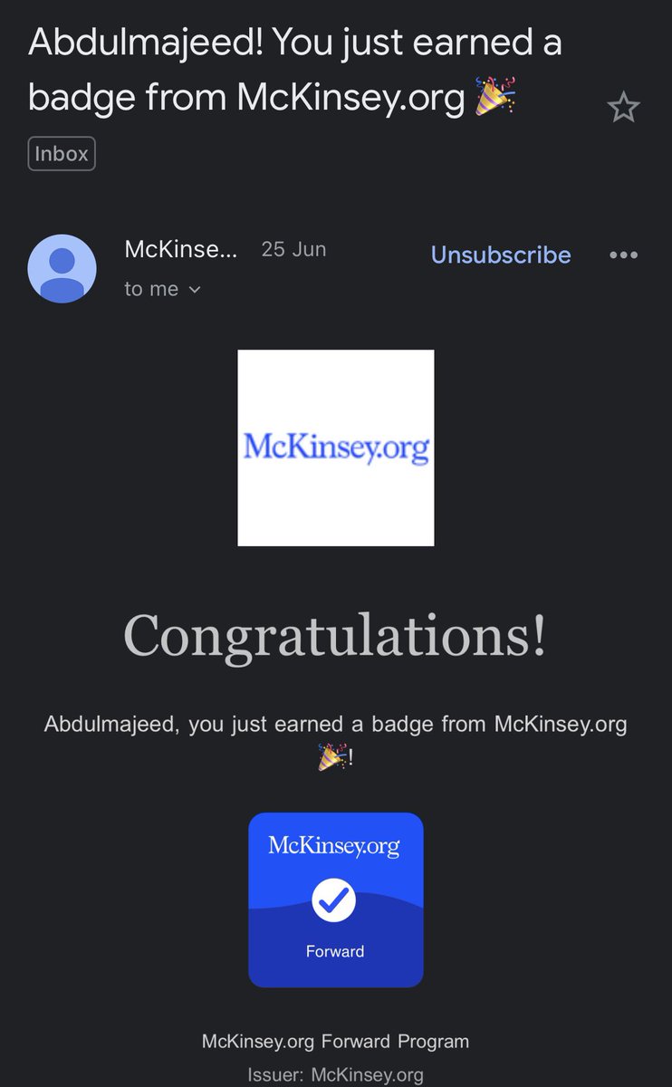uieern's tweet photo. الحمدلله انتهيت من برنامج Forward المقدم من @McKinsey والي اتعرفت فيه على اهم المهارات الإدارية المطلوبة مع سرعة تغيير متطلبات سوق العمل،
بعد ٣ شهور تقريباً انا سعيد جداً بالتجربة المثرية والرهيبة هذي
واثق انها بتكون محطة تغيير للأفضل ان شاء الله🤩

#ITookAStepForward  #McKinsey https://t.co/Z9zfC2KxyA