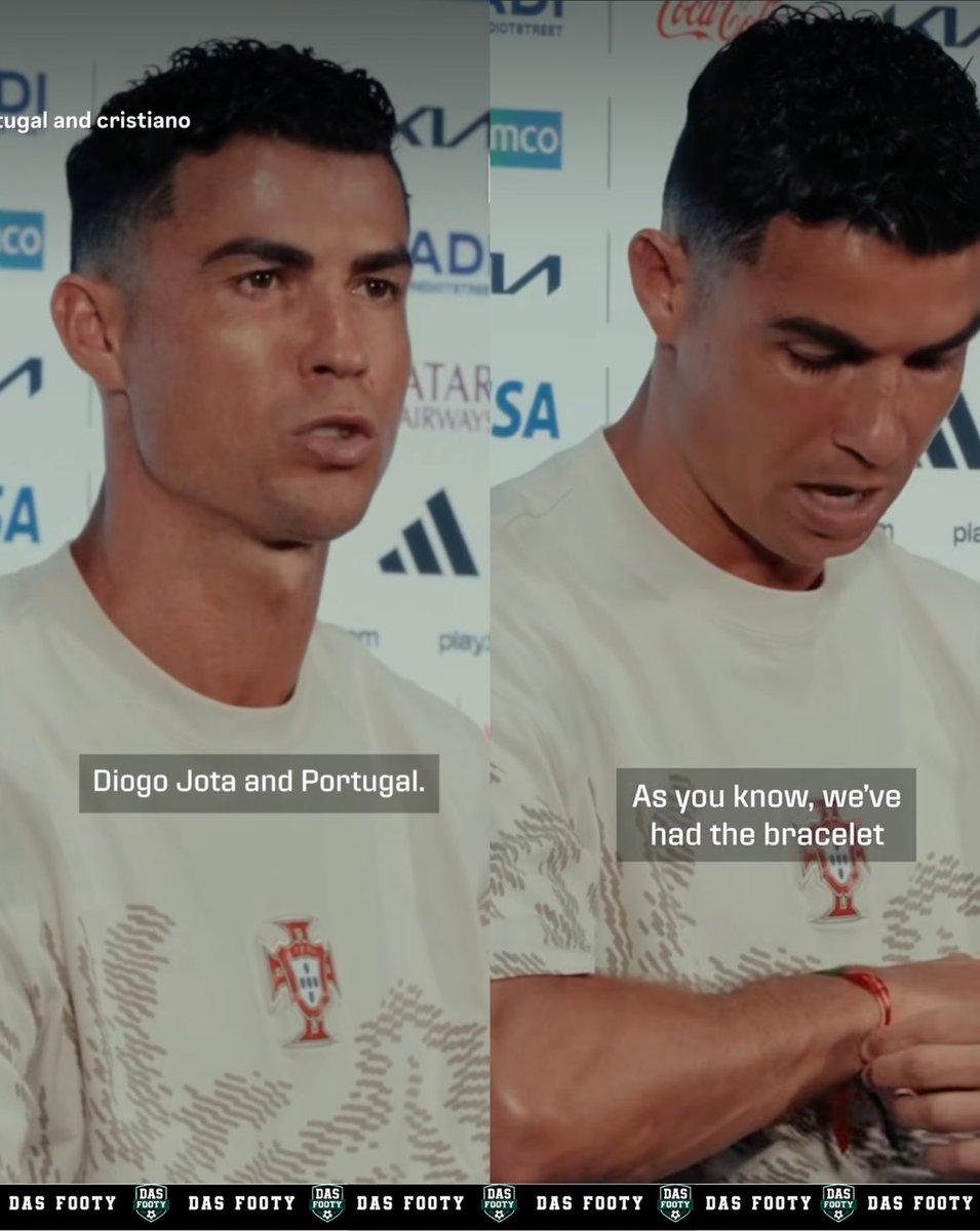 dasfooty's tweet photo. Cristiano Ronaldo via Insta : “the bracelet we put on is no surprise, all the names of our players are on it and it symbolises our unity and also for Diogo Jota. For me this will be the most memorable World Cup because of the passion of the people.” https://t.co/8kruIBZdMS