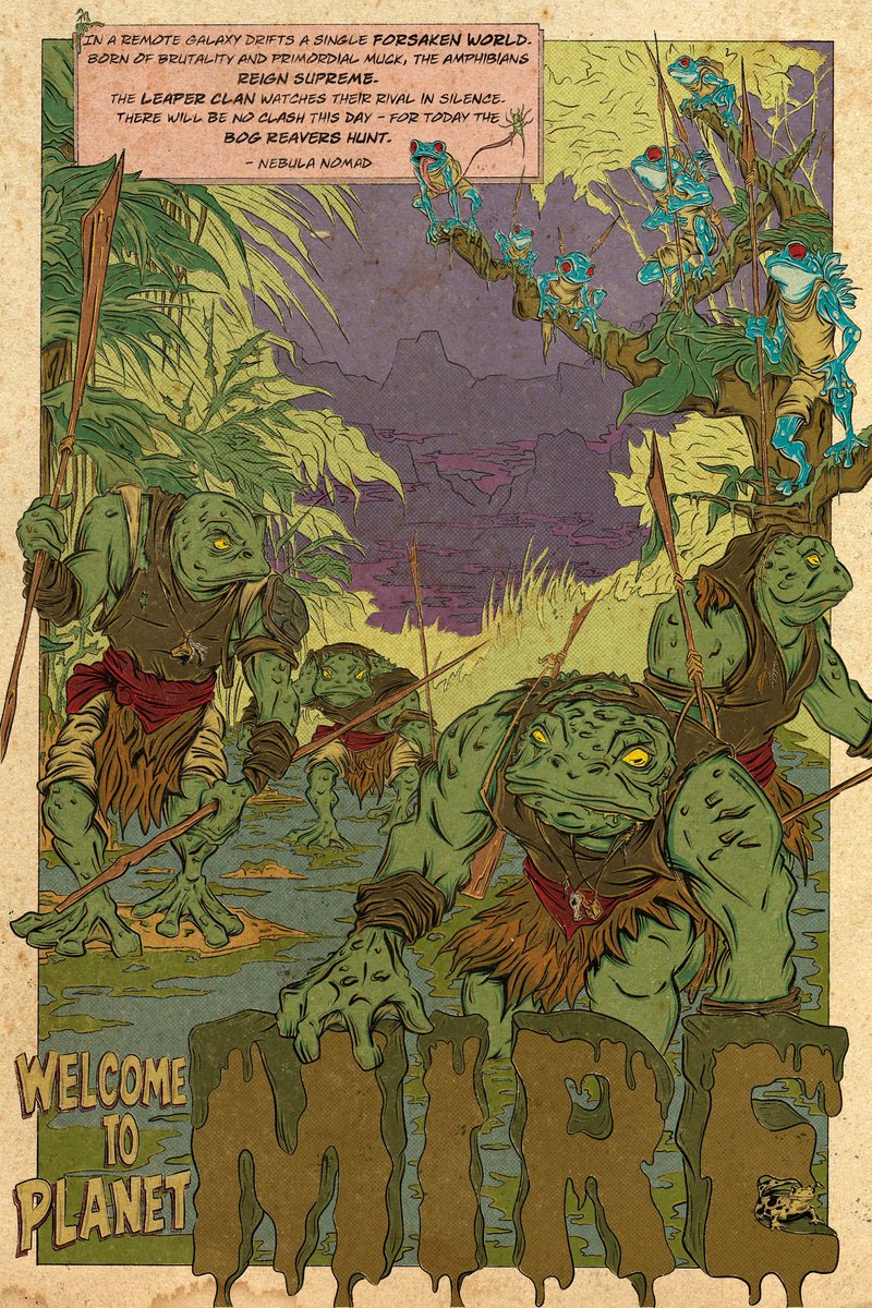 420B_'s tweet photo. IN A REMOTE GALAXY DRIFTS A SINGLE FORSAKEN WORLD.
BORN OF BRUTALITY AND PRIMORDIAL MUCK, THE AMPHIBIANS REIGN SUPREME 
#comicart #scifiart #fantasyart #vintagecomicart 

https://t.co/Jxlk1Q7CFn https://t.co/ihjklYYqic
