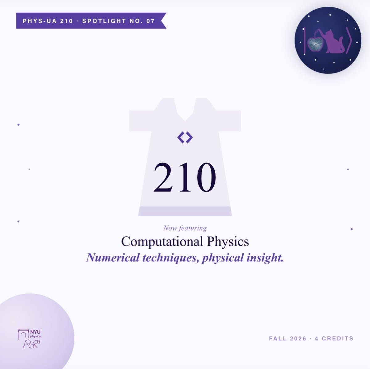 NYUPhysics's tweet photo. Course Spotlight No. 07: PHYS-UA 210 Computational Physics.
Introduction to computational physics, with an emphasis on fields of current research interest where numerical techniques provide unique physical insight.
#NYUPhysics #NYU #ComputationalPhysics #CourseSpotlight https://t.co/Zgx7gbCZdX