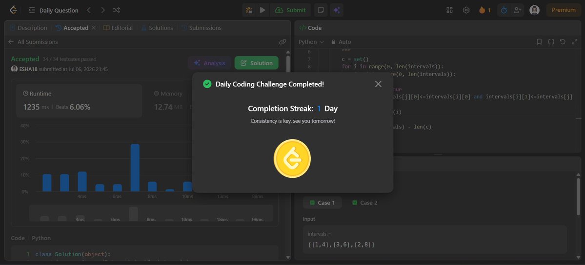 eshani_misra's tweet photo. Day: 94
Problem: Remove Covered Intervals
#LeetCode #POTD https://t.co/diJGuWXYfB