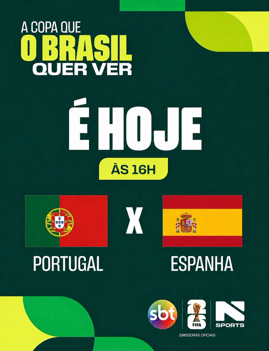 sbt_sports's tweet photo. VAI SER UM JOGAÇO MEUS AMIGOS!!🇵🇹🇪🇸
Hoje você assiste Espanha x Portugal, AO VIVO e DE GRAÇA, na tela do SBT e N Sports.📺
#SBTSports #ACopaQueOBrasilQuerVer #Futlive #BalançoDaCopa https://t.co/1s9uMENVdz