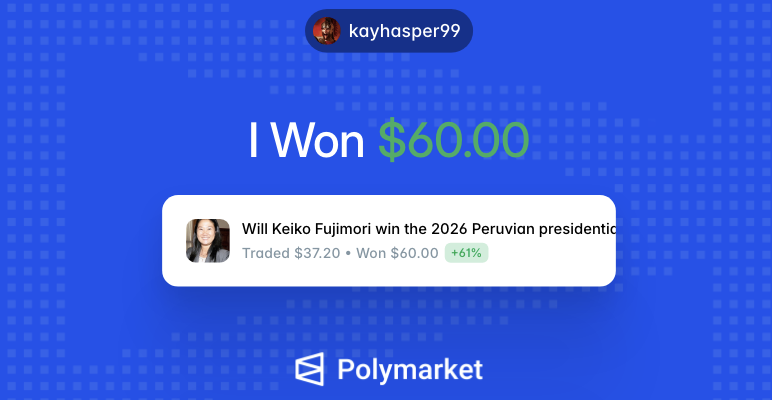 kayhasper99's tweet photo. I just won $60.00 on @Polymarket! https://t.co/Jn35o5RW2L