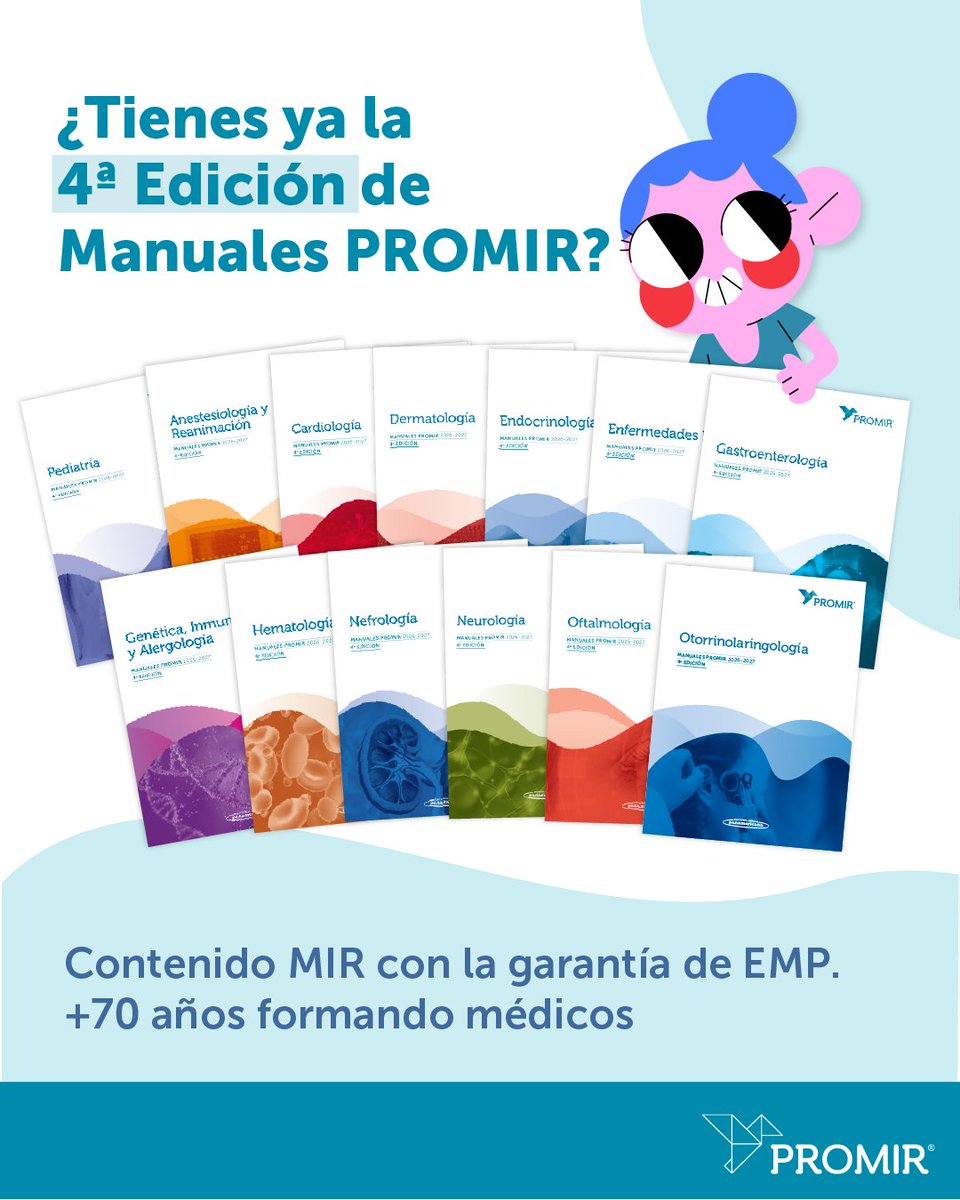 PROMIR_esp's tweet photo. 📚 La 4.ª edición de los #Manuales PROMIR ya está aquí.
22 manuales con el temario #MIR actualizado, recursos visuales y un enfoque pensado para ayudarte a estudiar de forma más eficiente.
Descúbrelos 👇
https://t.co/zz4jq6fFiN
#MIR27 #MIR2027 #Medicina #examenMIR https://t.co/M1tTVNZRLM