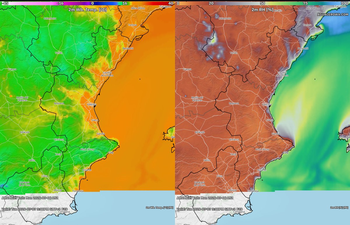 Valencia_WX's tweet photo. 🚨 MAÑANA: DÍA EXTREMO 🚨

🔥 Zonas del prelitoral sur de Valencia: ¡Se pueden alcanzar los 44°C! 

🥵 Resto de la región: Ambiente muy cálido. Donde el termómetro no suba tanto, el bochorno será fortísimo.

Mucha precaución mañana. ¡Cuidaros!

🗺️ Mapa de https://t.co/kwnwVZiK08 
🎟️ Código: ValenciaWX20