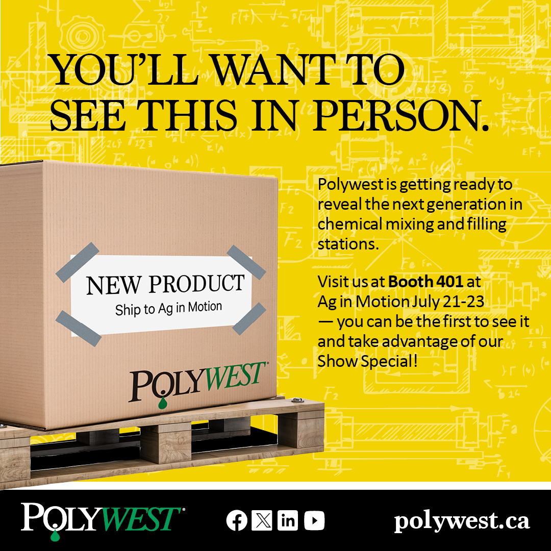PolywestLtd's tweet photo. We've been working hard on something new, and we are excited to show you at Ag In Motion! 
We are easy to find at the southeast entrance, right beside Bourgault. https://t.co/CM4l28yjMz