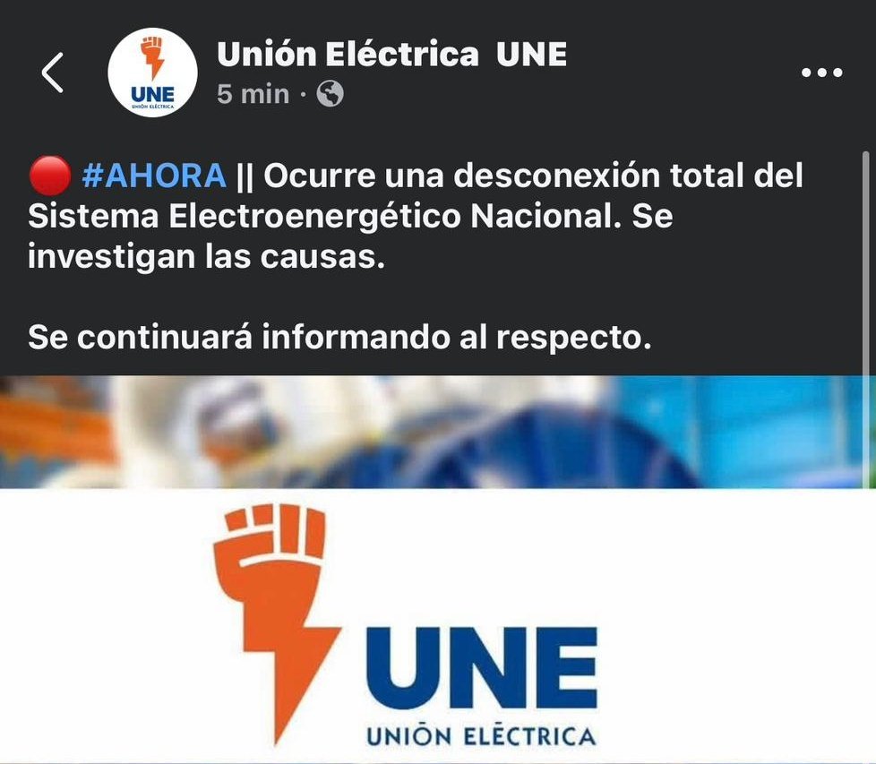 Lapy05575948's tweet photo. All my county 🇨🇺 without electricity (again) 

😥 https://t.co/Cd7OlSIFKy