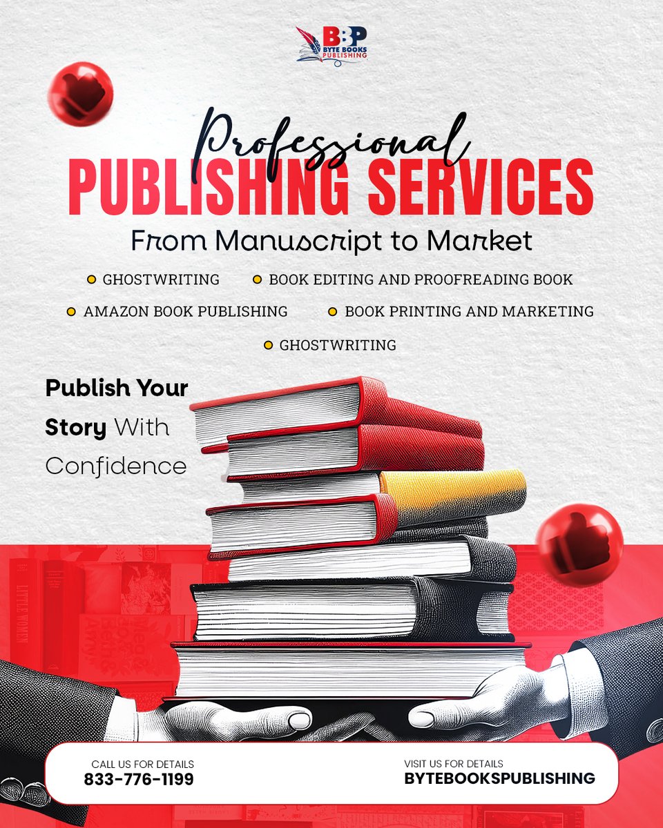 bbpusaagency's tweet photo. Turn your ideas into a professionally published book with Byte Books Publishing.
Book a Free Consultation Today. Visit https://t.co/Qscj8efXcH or call now (833) 776-1199
#ByteBooksPublishing #BookPublishing #Ghostwriting #ProfessionalAuthors https://t.co/nW3hsdmawg