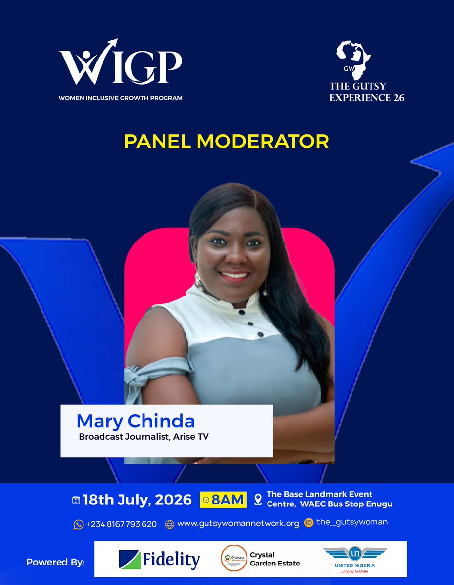 Thegutsynetwork's tweet photo. MEET OUR PANEL MODERATOR!

Get ready for insightful &amp; engaging discussions led by Mary Chinda, an accomplished ARISE TV journalist.

#TheGutsyExperience26 #gutsywoman #WIGP #financialinclusion #fromaccesstoownership https://t.co/HXeIoU7Yjc