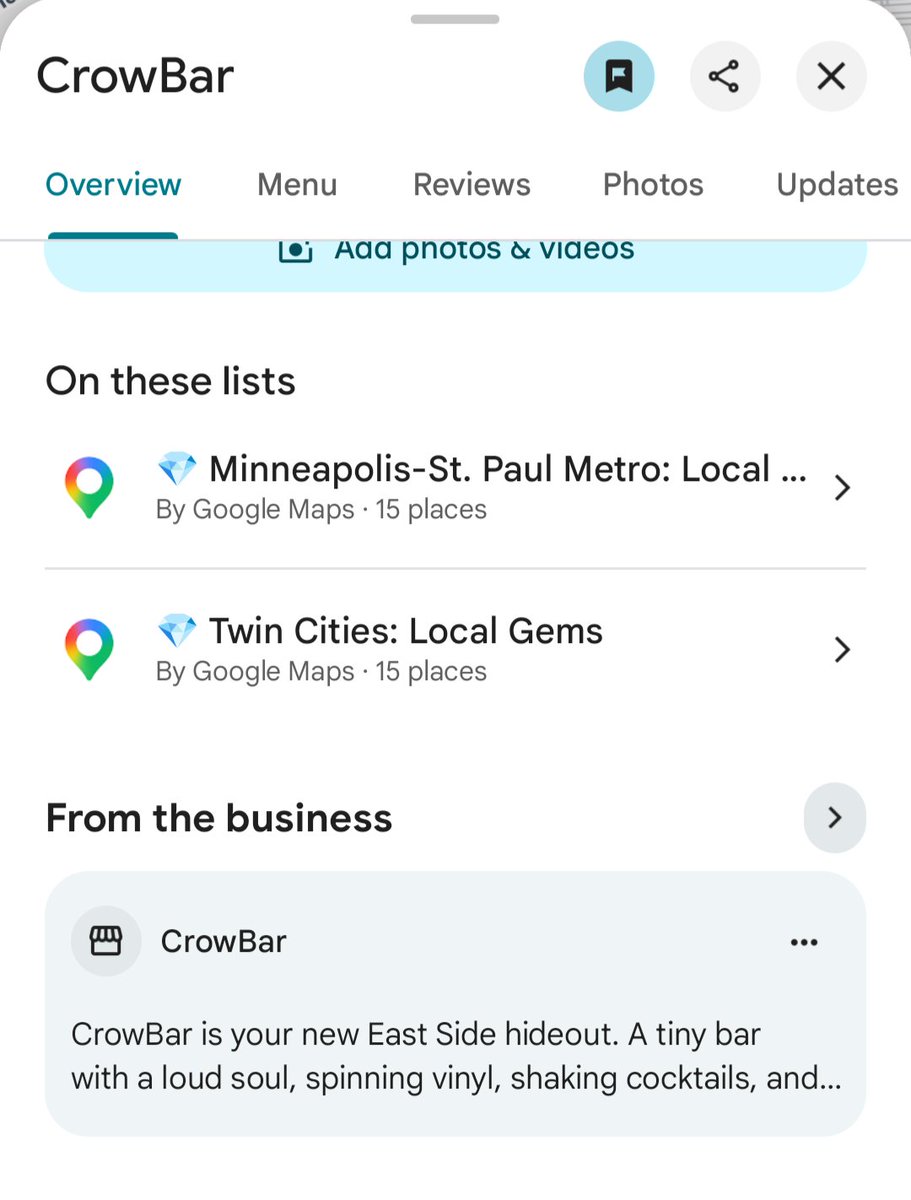 deltathetwo's tweet photo. @CrowBarStPaul also noticed you're in the twin cities gems list by Google maps, if that's worth something https://t.co/IHp7zY9QfF