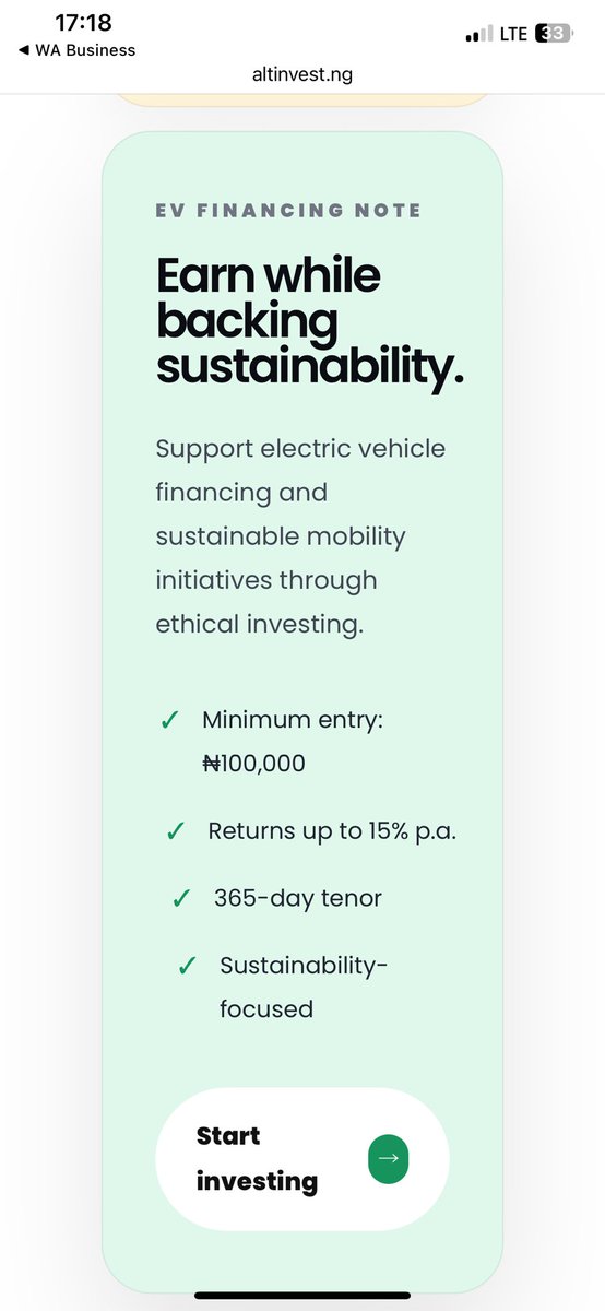 EbryhheemXpress's tweet photo. Your money can do more than grow—it can drive sustainability. 🌱⚡

Invest in EV Financing Notes and support electric mobility while earning returns of up to 15% p.a.

✅ Start from ₦100,000
✅ 365-day tenor
✅ Sustainability-focused

Learn more: https://t.co/au7Bj6PByg https://t.co/l7QW3j5WL0