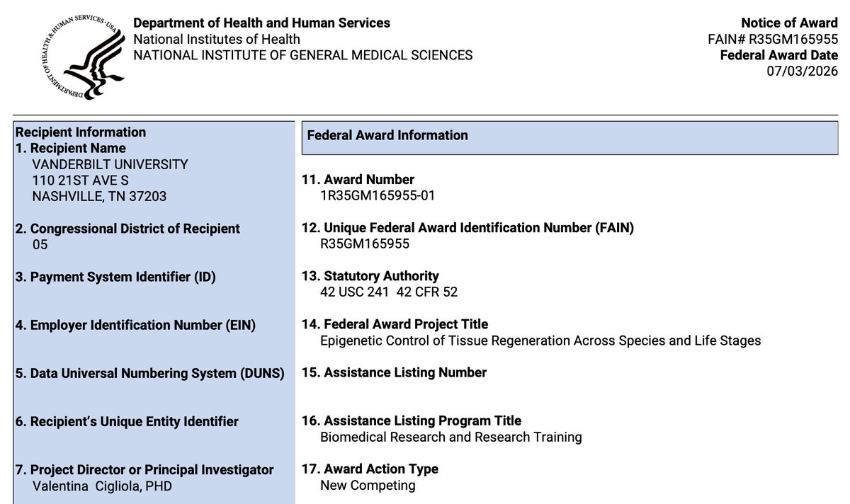 CigliolaLab's tweet photo. Thrilled to share that our lab has received its first NIH award through an NIGMS R35 MIRA! Grateful to @NIH, NIGMS, my lab members, mentors, collaborators, colleagues, and @VandyPharm @VanderbiltU for making this possible. Looking forward to the next five years of discoveries!! https://t.co/qQzgWSHowX
