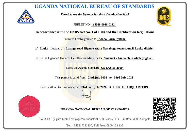 Yoba4Life's tweet photo. On our ongoing project of promoting Nutrition &amp; Livelihoods through probiotic School Yoghurt Feeding Programme in Busoga, Y4L supported Life Yoghurt &amp; Asaba Farm systems to obtain UNBS Q-mark to ensure a reliable supply of probiotic yoghurt to schools that meet national standards https://t.co/ZL9TvcAABc