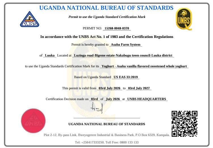 Yoba4Life's tweet photo. On our ongoing project of promoting Nutrition &amp; Livelihoods through probiotic School Yoghurt Feeding Programme in Busoga, Y4L supported Life Yoghurt &amp; Asaba Farm systems to obtain UNBS Q-mark to ensure a reliable supply of probiotic yoghurt to schools that meet national standards https://t.co/ZL9TvcAABc