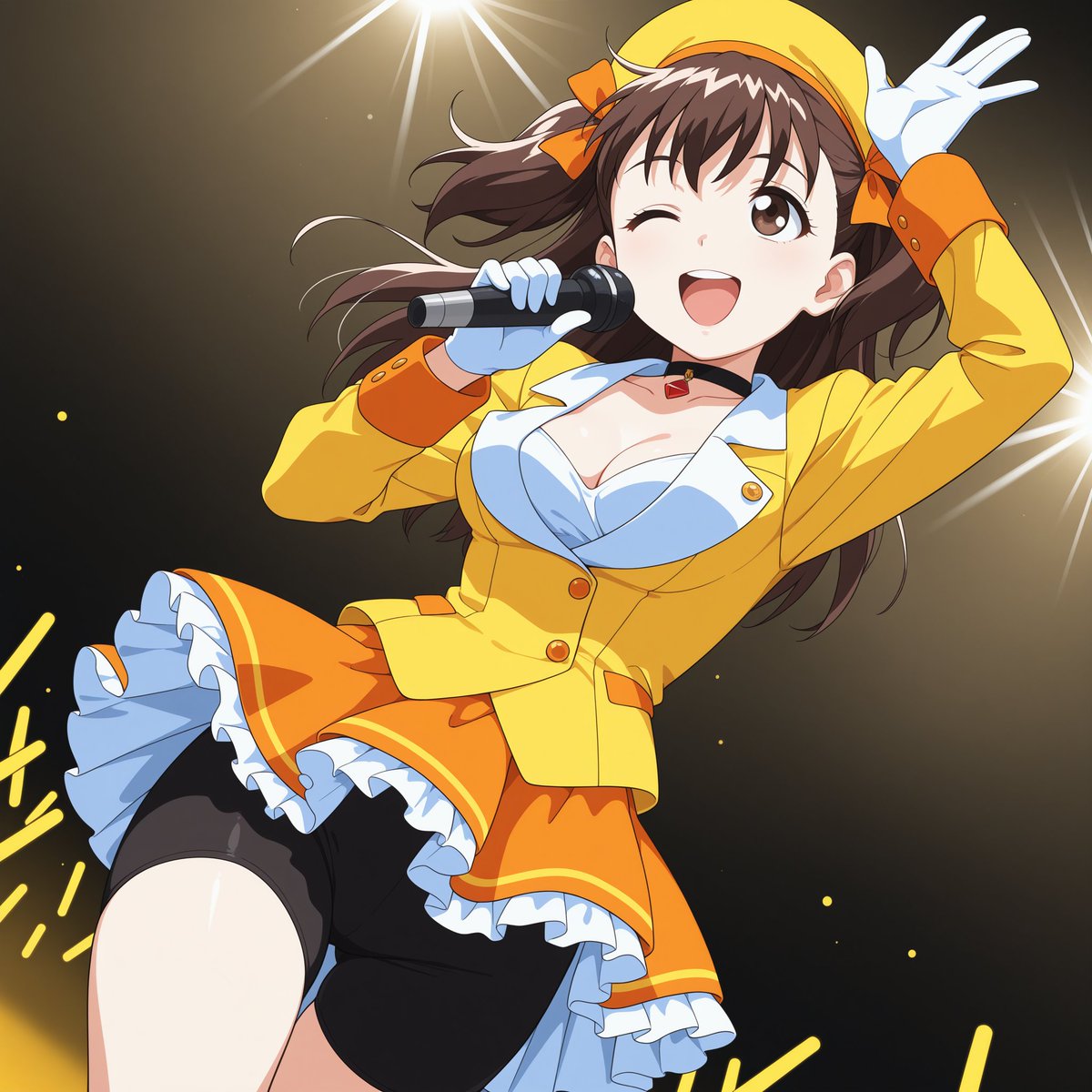 call317555967's tweet photo. 本日は七夕。
と言う事で一年ぶり二度目の超マイナーネタ。『お嬢様特急』より『飯山みらい』ちゃんです。

私服かアイドル衣装にするかは悩み所でしたがアイドル衣装を選択。
おすすめタグ（予測タグ）によると『いまだけダブチ食べ美』らしい…似てる？
#AIイラスト #お嬢様特急 #飯山みらい https://t.co/KHxkMnef7g