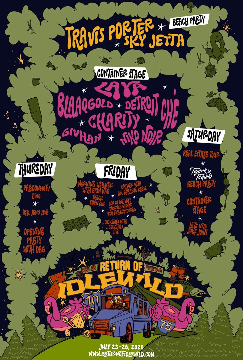 LAYAface's tweet photo. You’re looking at the official HEADLINER of The Return of Idlewild!  I’m soooo excited for a full weekend of touching real grass!  I’ll be ripping up the Container Stage on Saturday, July 25th ✨ 

Get your tickets here!
https://t.co/8mZXG621qj https://t.co/1PUuTdXm0V