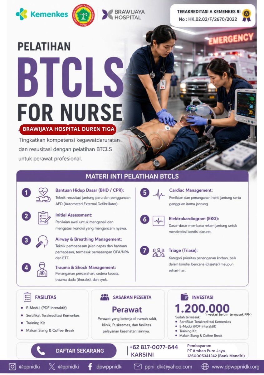 LaelaMunifah's tweet photo. Pelatihan BTCLS Jakarta
Yang belum ada certificate boleh join ya. Pelatihanya blended online (13-15 juli '26) sm offline (16-17 juli '26)๐ซ
#BTCLS #PELATIHANBTCLS https://t.co/WJewbHV8uJ