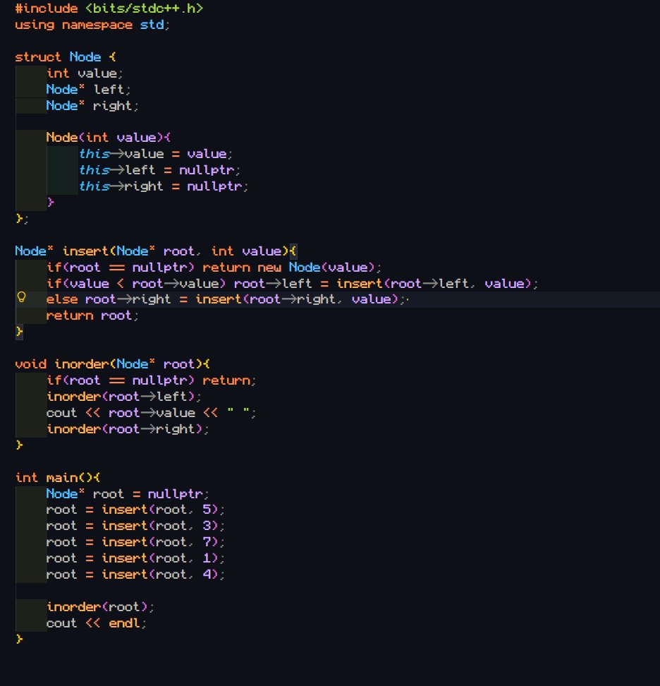 femrox9's tweet photo. #LSPPDay36 Today, I started learning Binary Search Trees in C++ implementing recursive insert, search, height calculation and inorder traversal that naturally prints nodes in sorted order. #LearningWithLeapfrog #60DaysOfLearning2026 @lftechnology https://t.co/48fNc6LE4l
