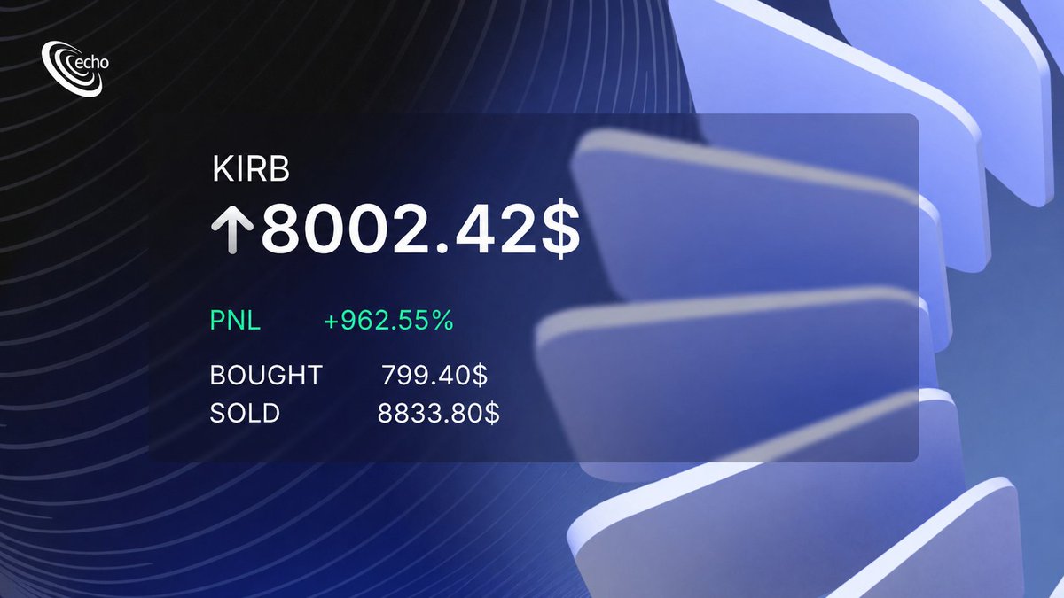 EchoTradingBot's tweet photo. Some entries are impossible to catch manually ⚡️

Today, an Echo user caught the $KIRB dump before the crowd even had time to react. Our user caught 

While others were late to react, an Echo user caught the dump at around $12K market cap and instantly secured a 10x exit near $100K MC.

Echo was built for these moments — when seconds decide who prints and who watches.

Try Echo now!