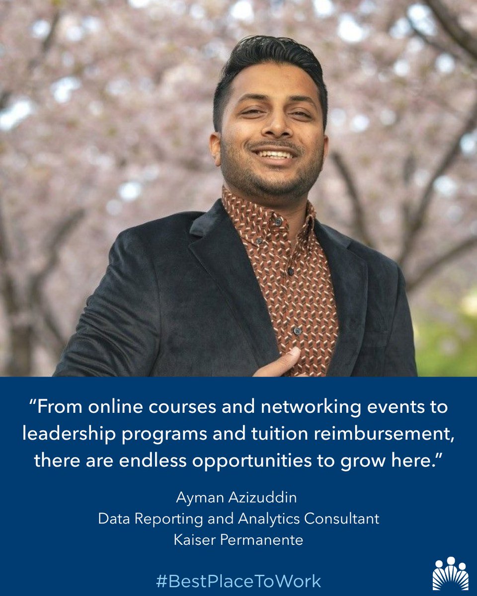 aboutKP's tweet photo. In 5 years at KP, Ayman Azizuddin advanced his career, while earning a master’s degree. We invest in helping our people build careers. We’re proud to be named for the 5th time to #LinkedInTopCompanies 2026 list of the best workplaces to grow your career: https://t.co/Ezv6JtgE97. https://t.co/1FBqGkbpYD