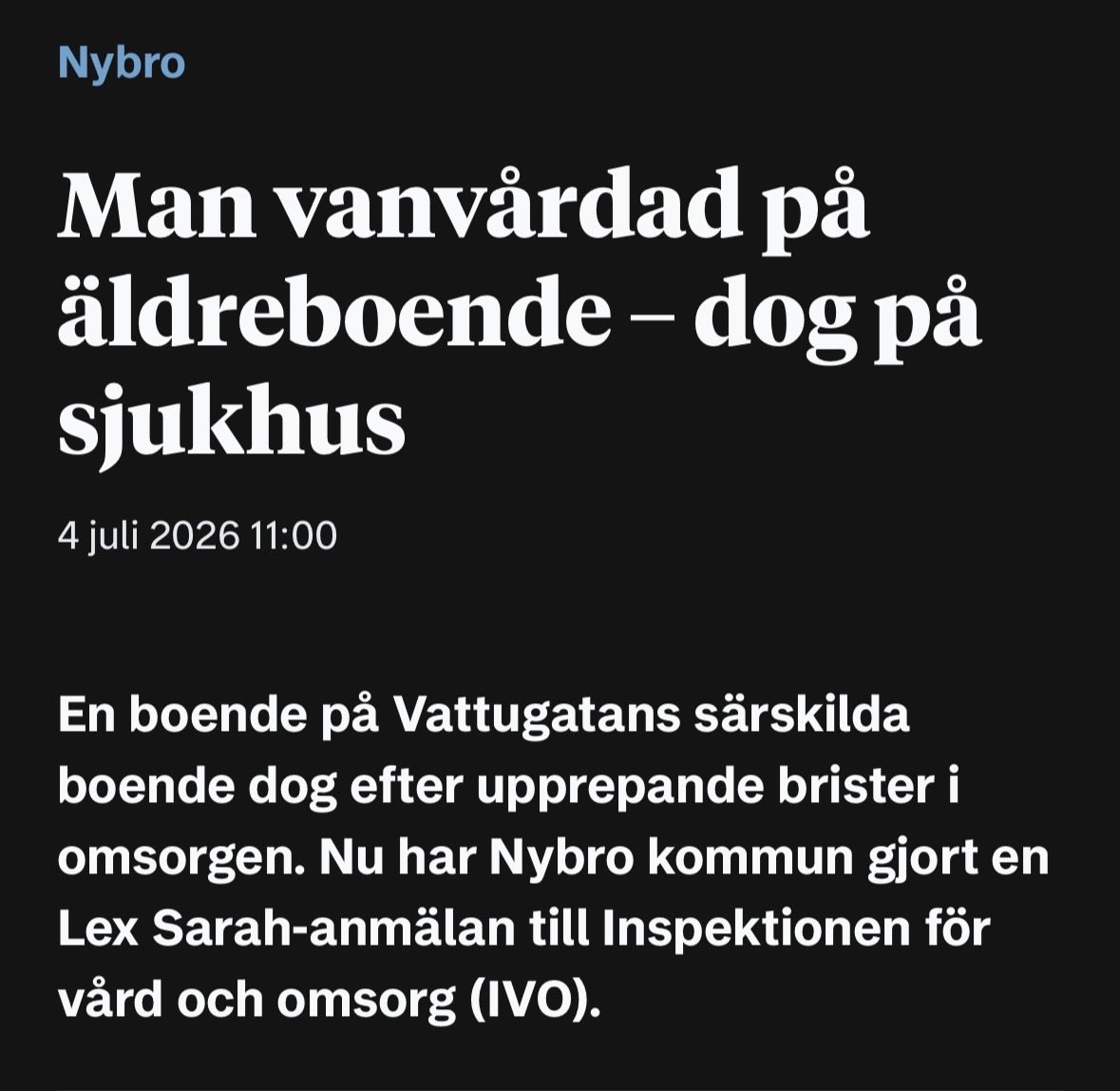 JessicaStegrud's tweet photo. Igen och igen och igen…ansvariga måste ställas till svars. Detta duger inte. Mannen vanvårdades i veckor. Intimhygien och tandborstning mm negligerades. 

En av anledningarna sägs vara ”språkförbistringar”. Jag säger hell no - även om jag flyttat till Kina och inte fattat ett ord så hade jag förstått att en skör människas hygien måste skötas. Det måste vara mer än språk som brister. 

Vad sysslar ansvariga chefer med??!