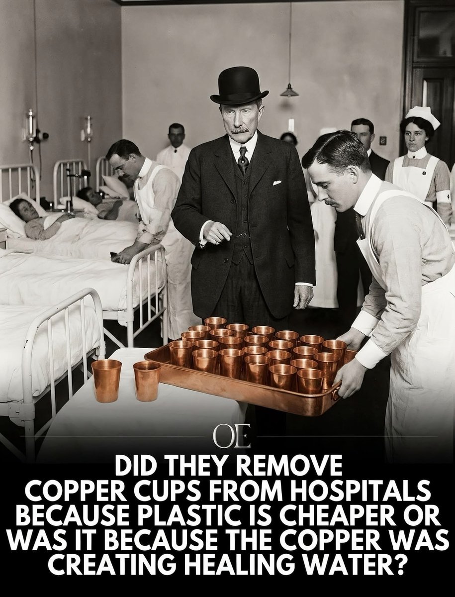 maximumpain333's tweet photo. Ever wonder why hospitals suddenly swapped out beautiful, heavy copper cups for cheap, toxic plastic? 

Let’s talk about the history they don't teach you.

For centuries, ancient traditions understood the undeniable power of storing water in copper vessels. It wasn't just a stylistic choice—it was genuine medicine. When water rests in copper, it naturally purifies, destroys harmful bacteria, and actually absorbs a subtle electrical charge. It literally transforms dead, stagnant liquid into living, healing water. 

But here is the catch: you can’t patent a natural element. 

When John D. Rockefeller and his contemporaries began monopolizing the modern medical industry, the focus aggressively shifted from natural healing to profitable, synthetic treatments. They didn't strip copper out of hospitals simply because "plastic was cheaper." They phased it out because a naturally healthy, perfectly hydrated patient doesn't need a lifetime of pharmaceutical interventions. They traded our natural vitality for mass-produced plastic, severing our daily connection to this incredible, ancient health secret. 

It’s time we reclaim our health and return to the wisdom they tried so hard to erase. Ditch the microplastics. Get yourself a pure copper cup, let your water rest, and feel the electric difference for yourself!

~ Ronnie Leonard

✨🙌🏽💫